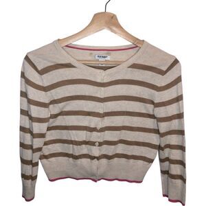 Vintage Old Navy Beige striped cardigan small petite cropped preppy pink Y2K 90s